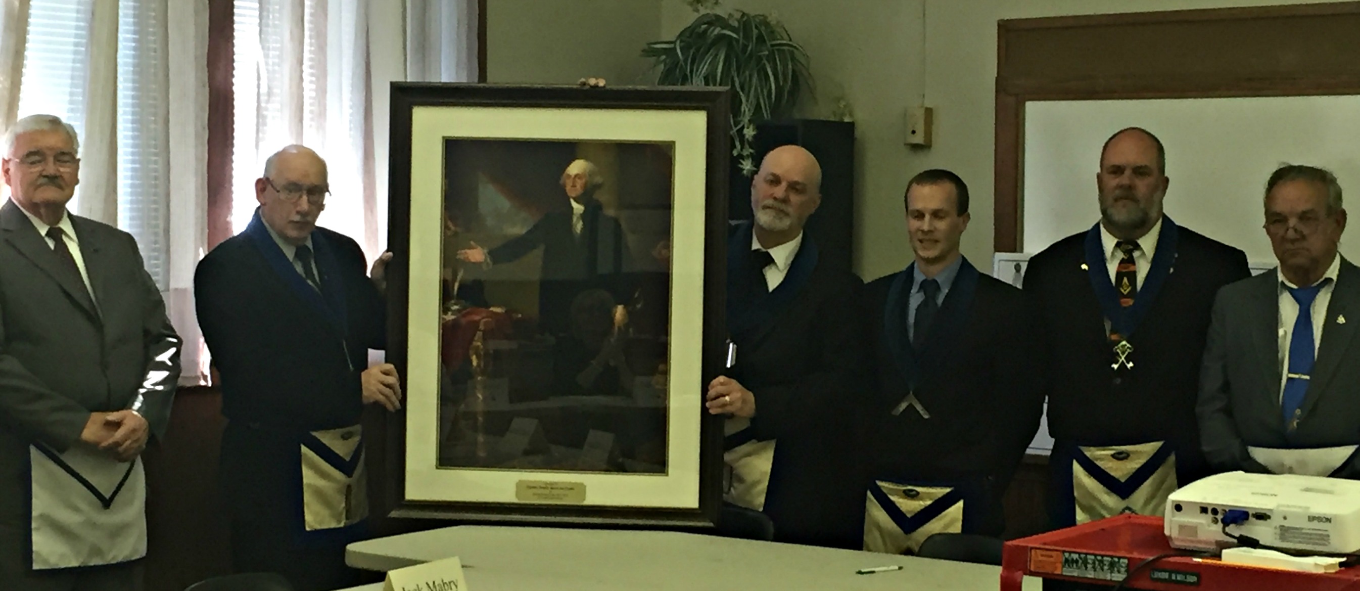 Boiling Springs Masonic Lodge Members Present UFRC Board with George Washington portrait.